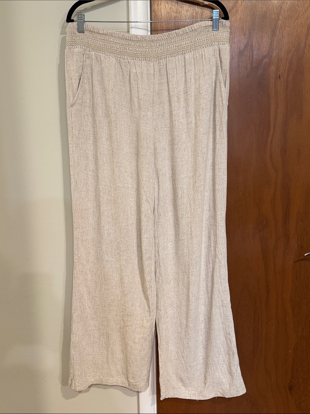 Kim Gravel Riviera Linen Wide-Leg Elastic Waist Lounge Pants - Natural